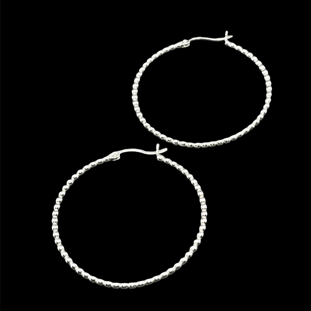 Sterling silver caviar hoop earrings - Picture 3 of 4